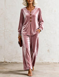 Velvet V-Neck Top & Wide-Leg Pants Set