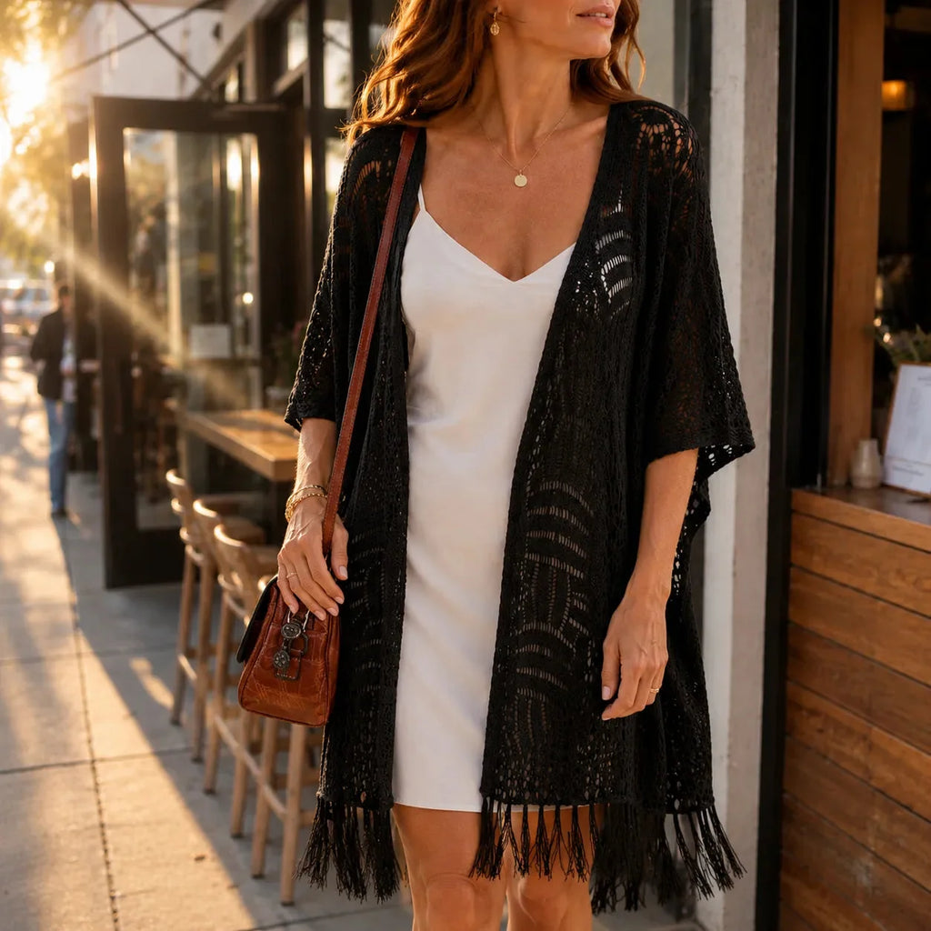 🌷Solenne – Oversized Crochet Tassel Kimono Cardigan for Women
