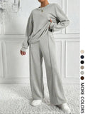 🌷 Casual Solid Color Sweatshirt & Pants Set for Outdoor Comfort
