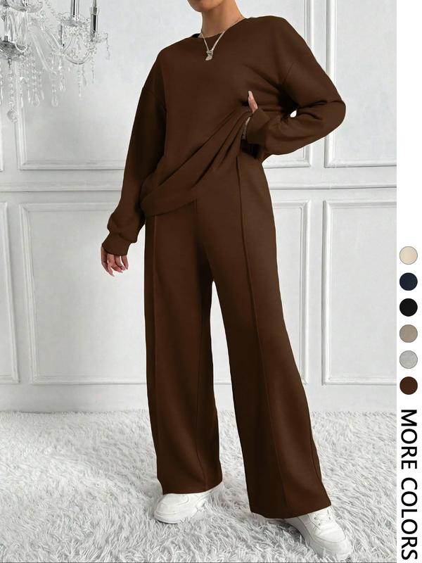 🌷 Casual Solid Color Sweatshirt & Pants Set for Outdoor Comfort