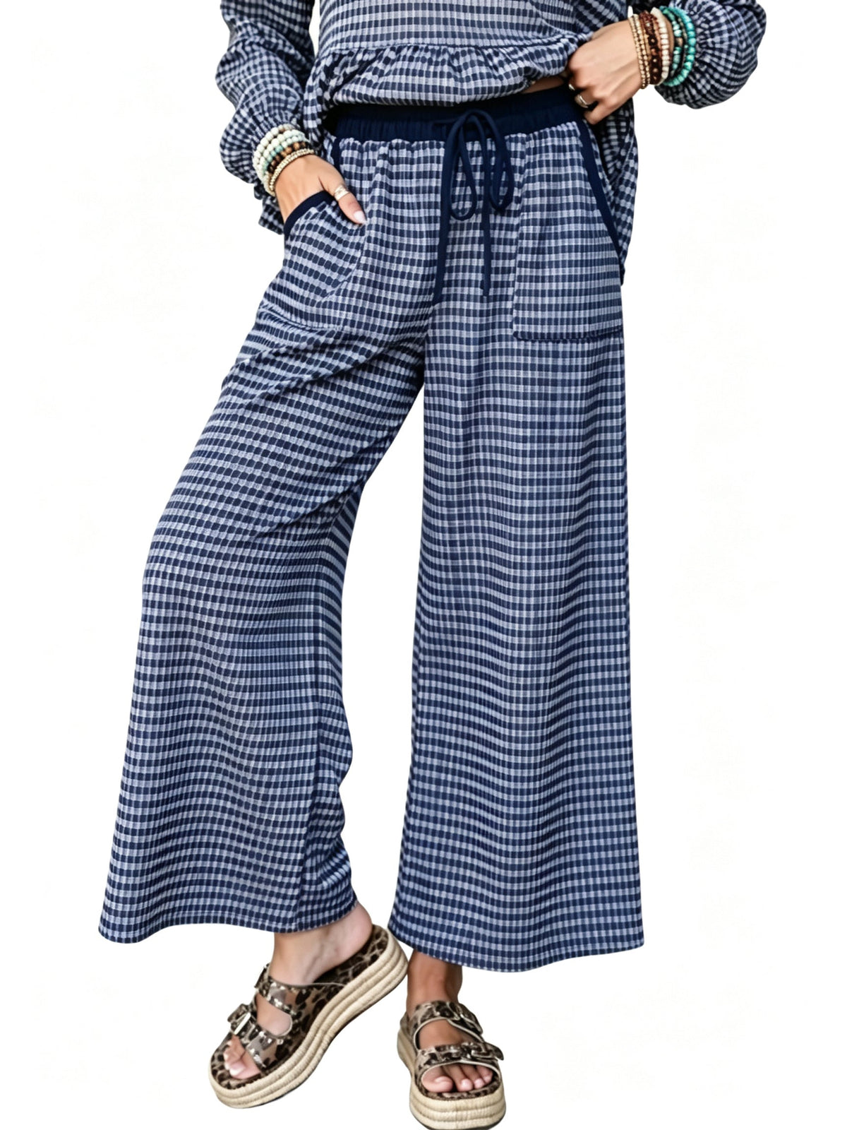 🍂👚Women Gingham Ruffle Two Piece Outfit Set