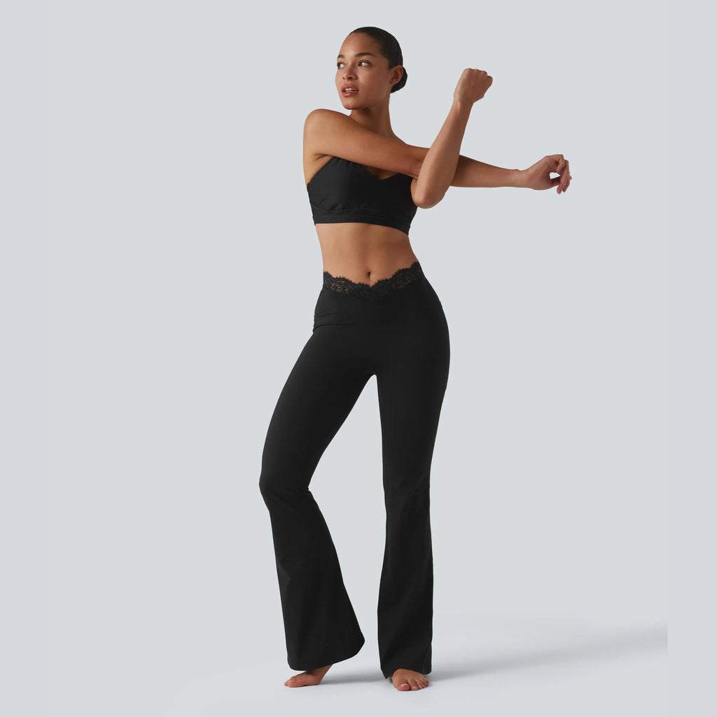 💥Hot Deal | Women's High-Waisted Flare Leggings - V-Waist, Contrast Trim & Pockets