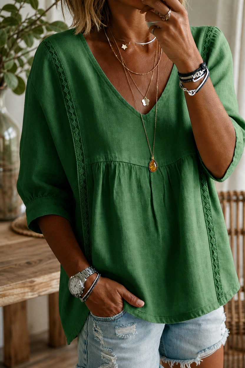 ✨ Women's V-Neck Lace Babydoll Top 🌸