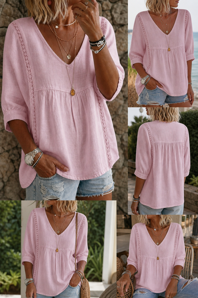 ✨ Women's V-Neck Lace Babydoll Top 🌸