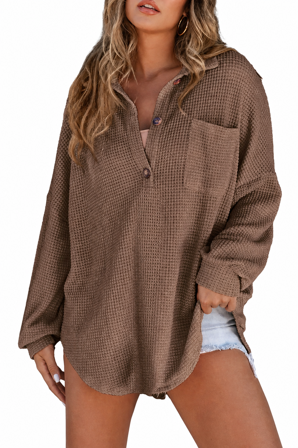 🧶 Oversized Waffle Henley Shirt ✨