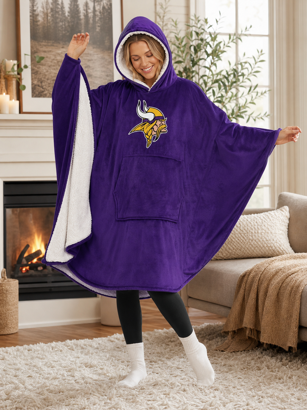 🌸🌸New Arrival🛌Wearable Hooded Blanket with Logo Patch, 60" x 80"🧶