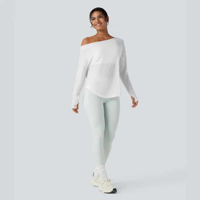 💥Limited Time Sale | Women’s One Shoulder Long Sleeve Workout Top with Built-In Bra