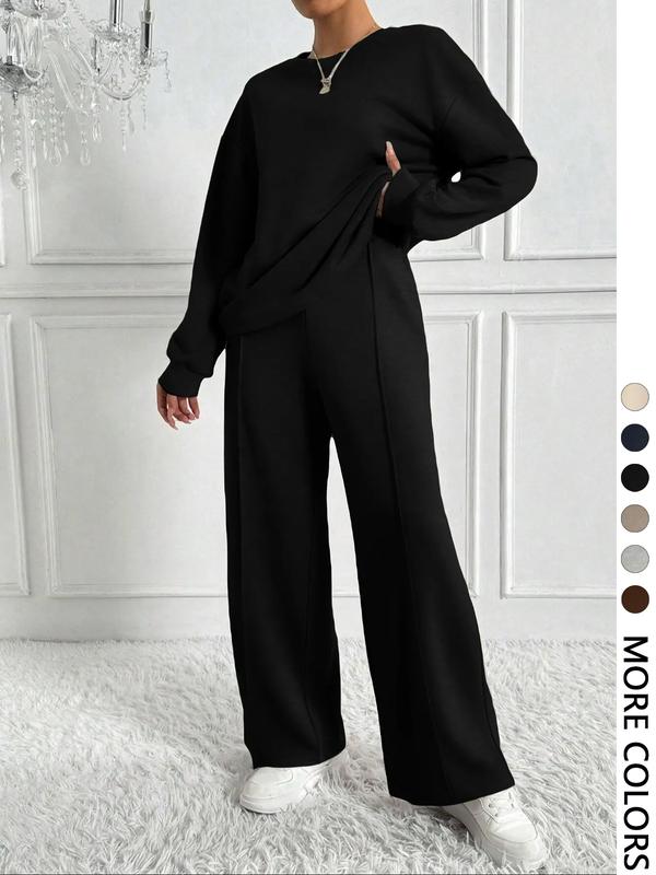🌷 Casual Solid Color Sweatshirt & Pants Set for Outdoor Comfort