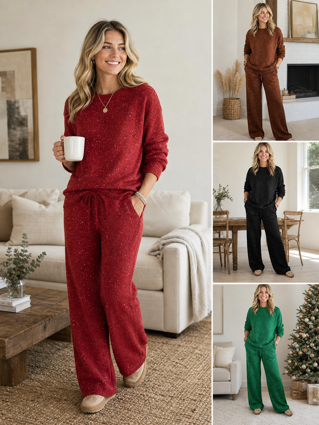 🌸🌸⭐Huge Discount⏰Women's Glitter Pullover 2-Piece Matching Set 🔥