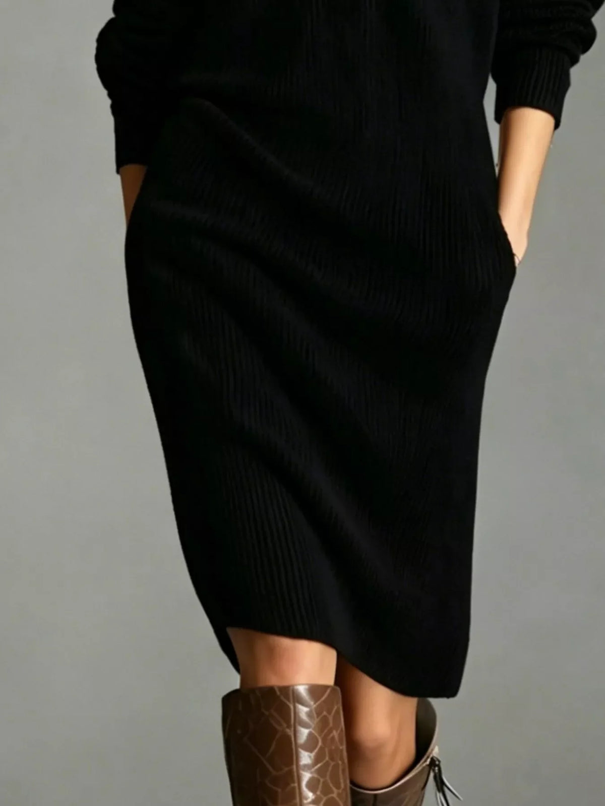 🌷Cotton-wool blend V-Neck Half-Button Ribbed Knit Dress