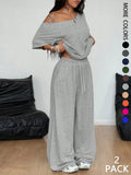 💥Trending Now | Women's Off-Shoulder 2-Piece Set - Comfortable Top & Wide Leg Pants