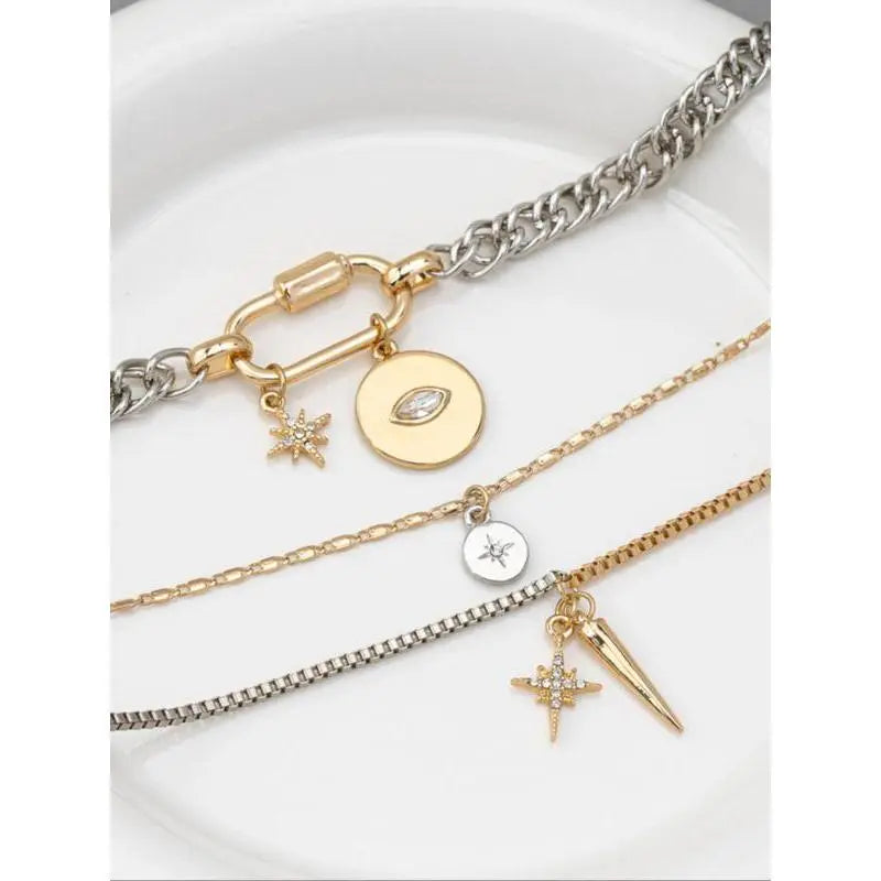 🔗 Dual Tone Layered Eye Pendant Necklace ✨