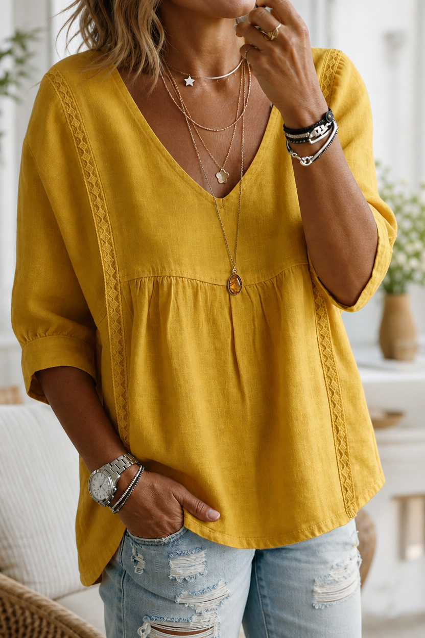 ✨ Women's V-Neck Lace Babydoll Top 🌸