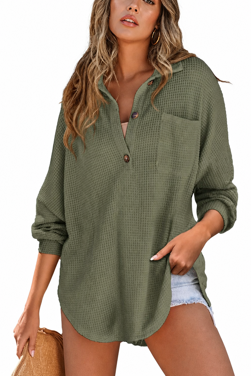 🧶 Oversized Waffle Henley Shirt ✨