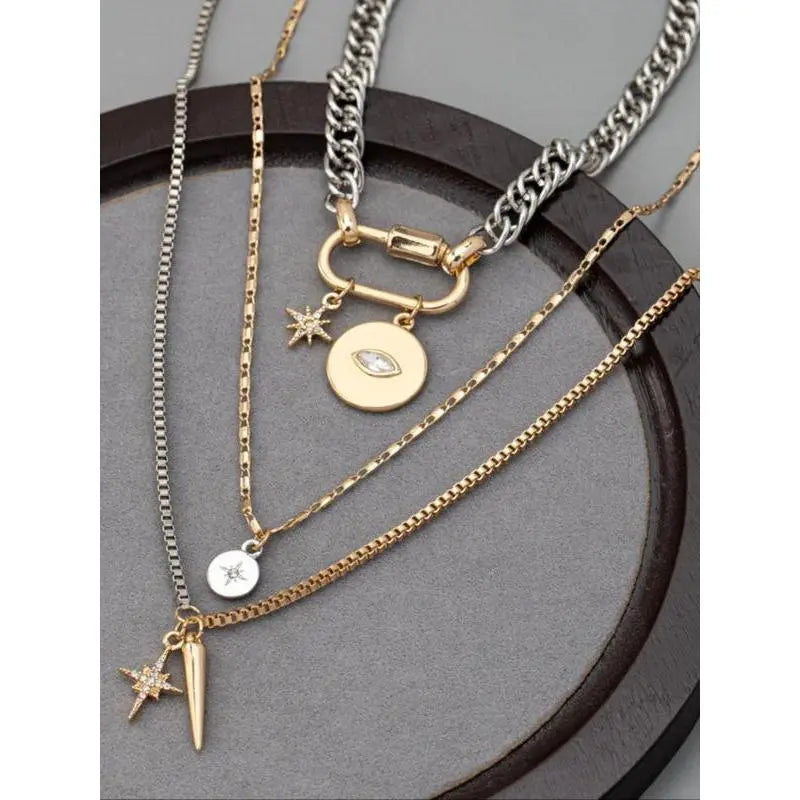 🔗 Dual Tone Layered Eye Pendant Necklace ✨