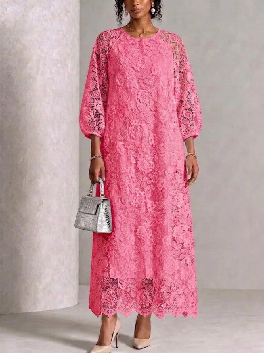 ☁️🍂Women's Floral Lace Balloon Sleeve Maxi Dress