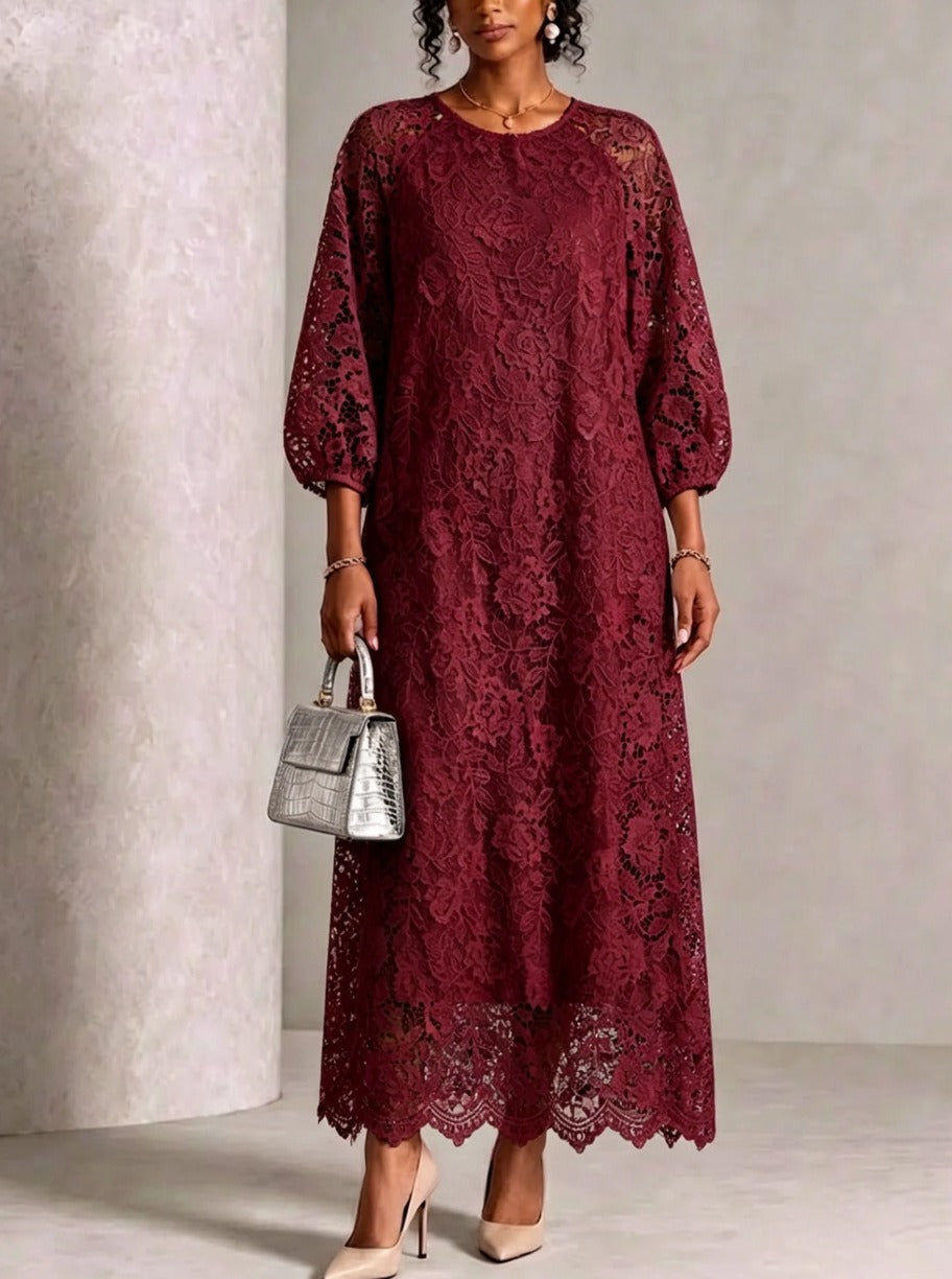 ☁️🍂Women's Floral Lace Balloon Sleeve Maxi Dress