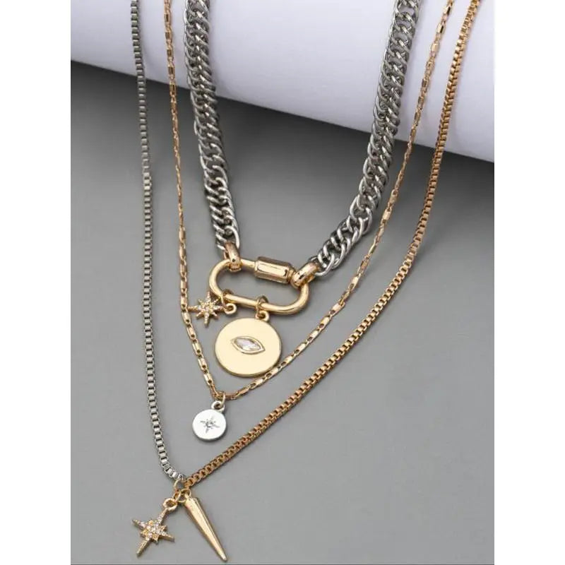 🔗 Dual Tone Layered Eye Pendant Necklace ✨