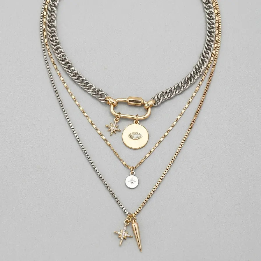 🔗 Dual Tone Layered Eye Pendant Necklace ✨