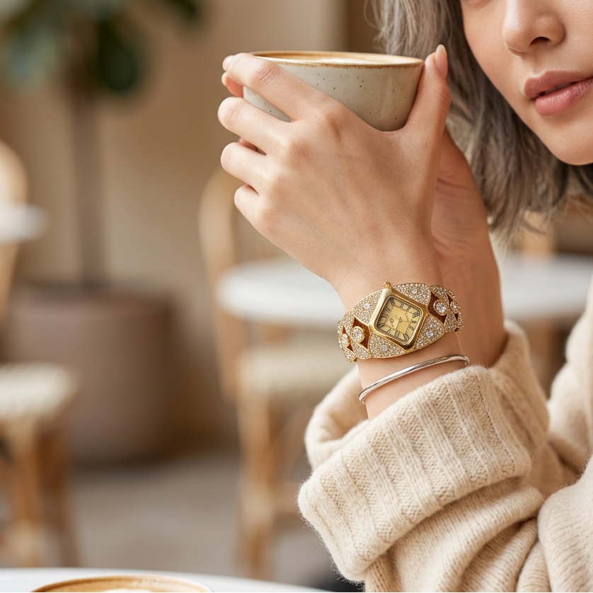 💚Lastfive – Rhombus Crystal Dial Link Bracelet Watch