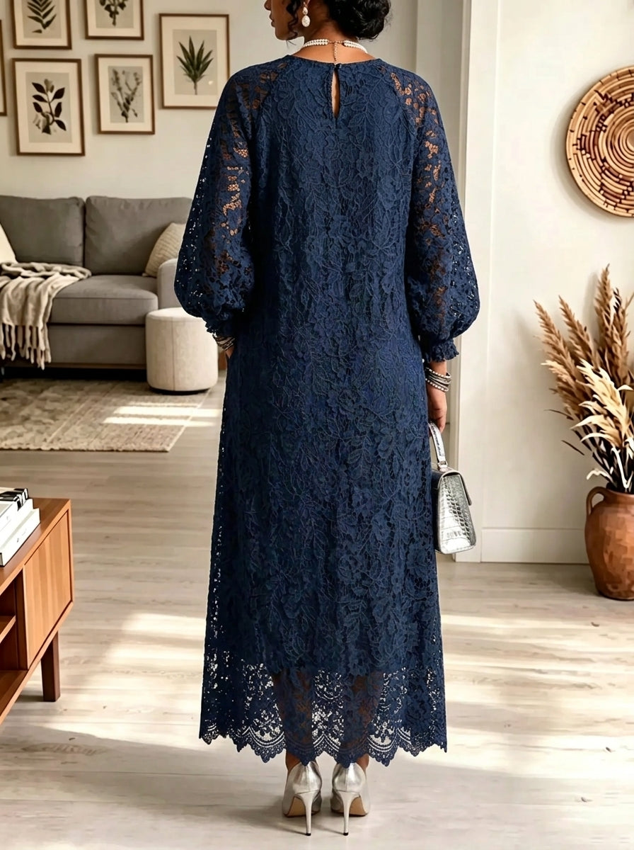 ☁️🍂Women's Floral Lace Balloon Sleeve Maxi Dress