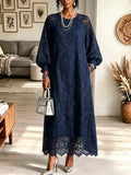 ☁️🍂Women's Floral Lace Balloon Sleeve Maxi Dress
