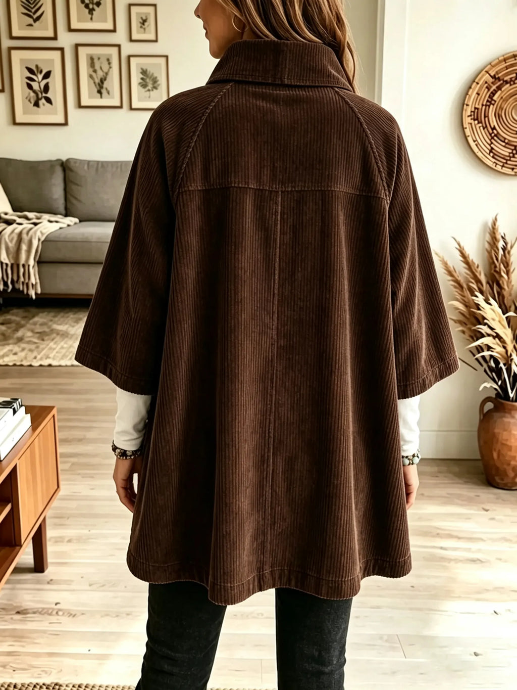 ☁️🍂Women's Stand Collar Oversized Corduroy Poncho Coat