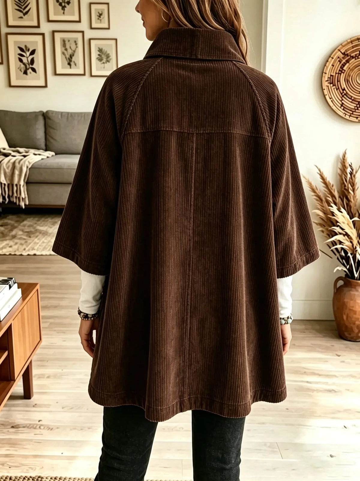 ☁️🍂Women's Stand Collar Oversized Corduroy Poncho Coat