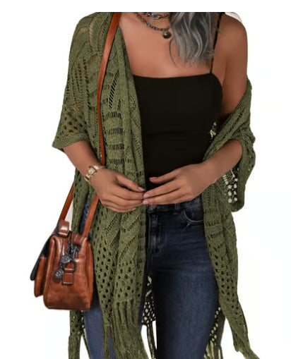 🌷Solenne – Oversized Crochet Tassel Kimono Cardigan for Women