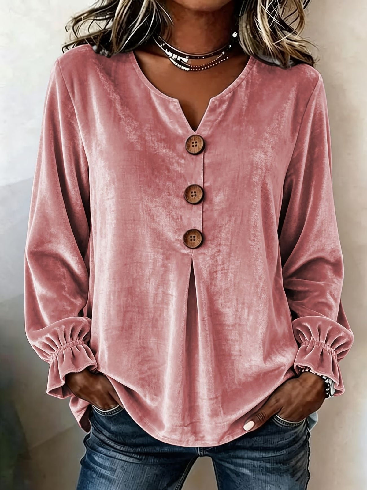 🌷 Women's Solid-Color Velvet Long-Sleeve V-Neck Long Top|S-3XL
