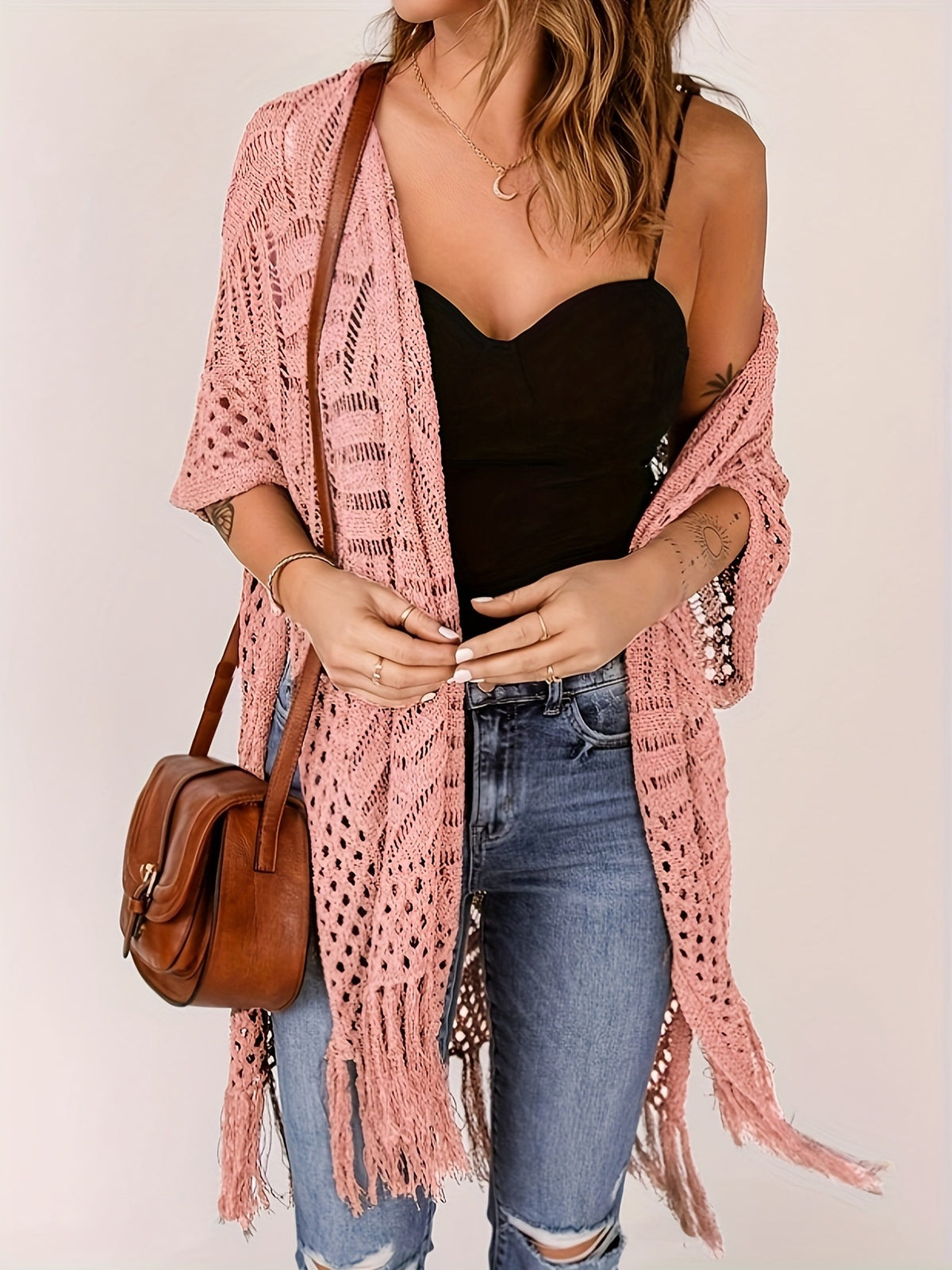 🌷Solenne – Oversized Crochet Tassel Kimono Cardigan for Women