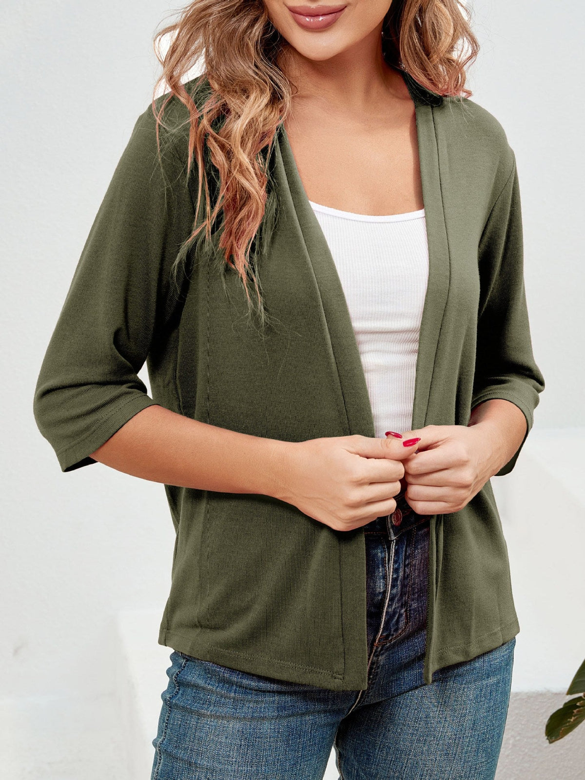 🌷Women's 3/4 Sleeve Knit Cardigan Lightweight Open Front Cropped Sweater