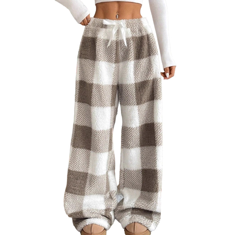 🔥🔥Women's Plush Plaid Wide-Leg Pants