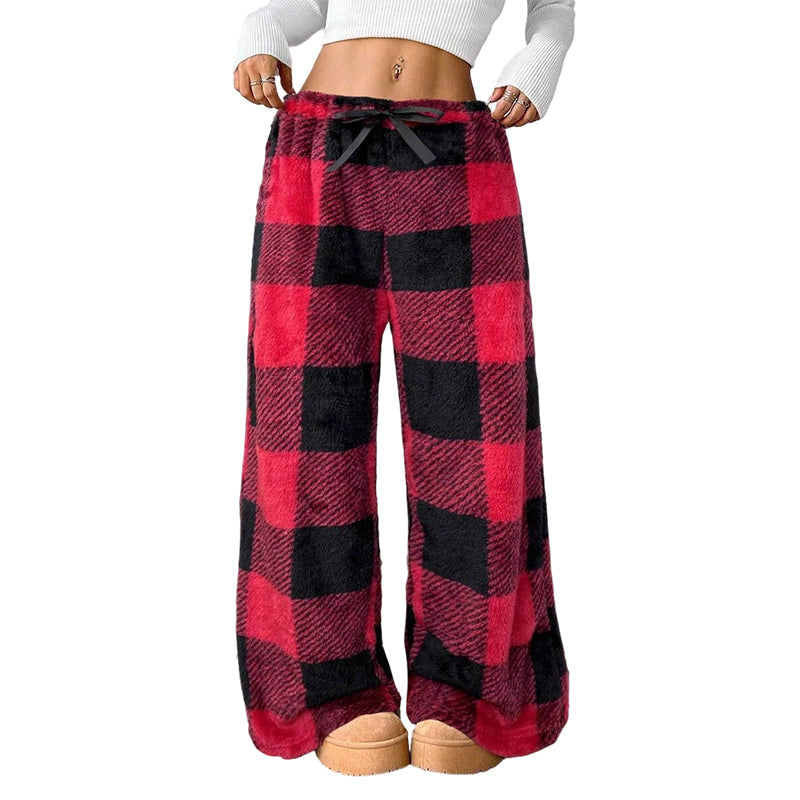 🔥🔥Women's Plush Plaid Wide-Leg Pants