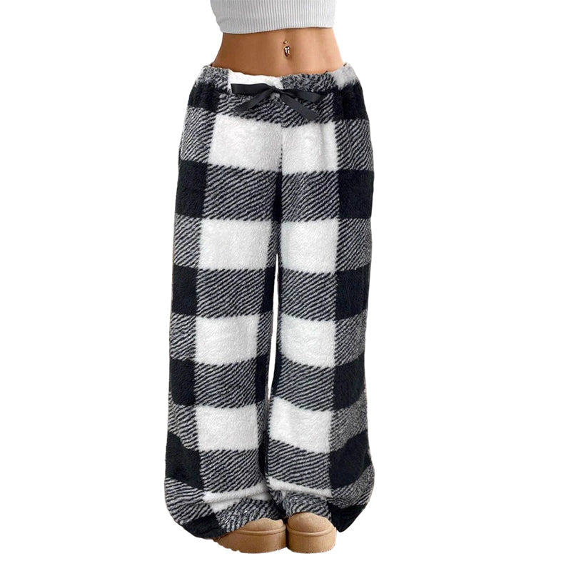 🔥🔥Women's Plush Plaid Wide-Leg Pants