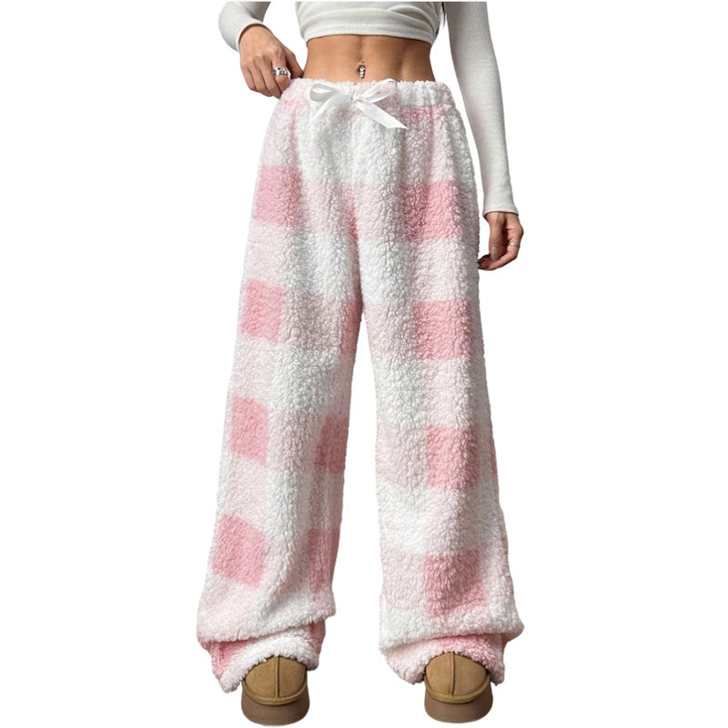 🔥🔥Women's Plush Plaid Wide-Leg Pants