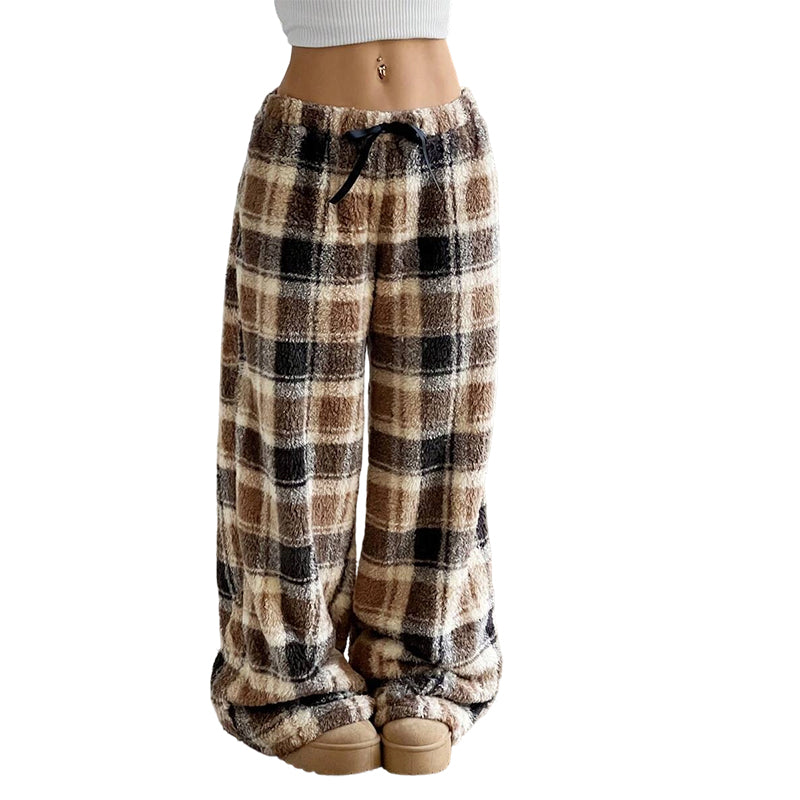 🔥🔥Women's Plush Plaid Wide-Leg Pants