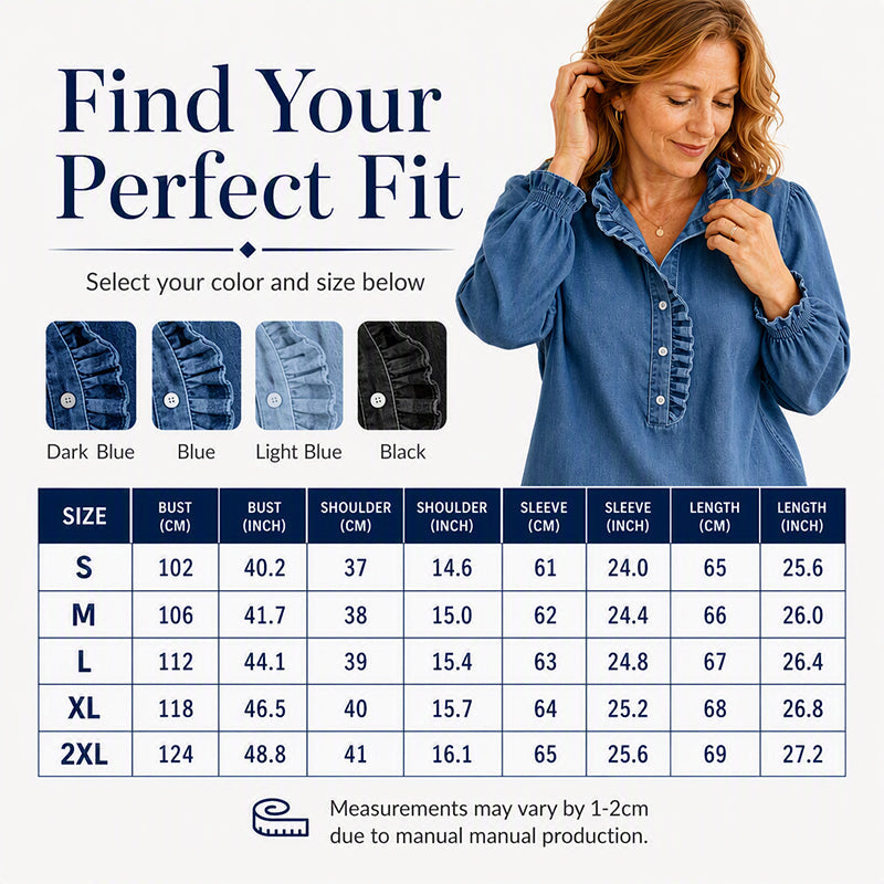 ☁️🍂Women's Ruffle Collar Puff Sleeve Denim Top