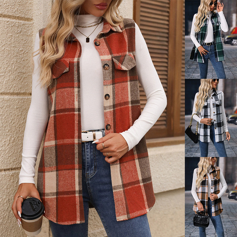 ☁️🍂Women’s Button-Down Plaid Vest