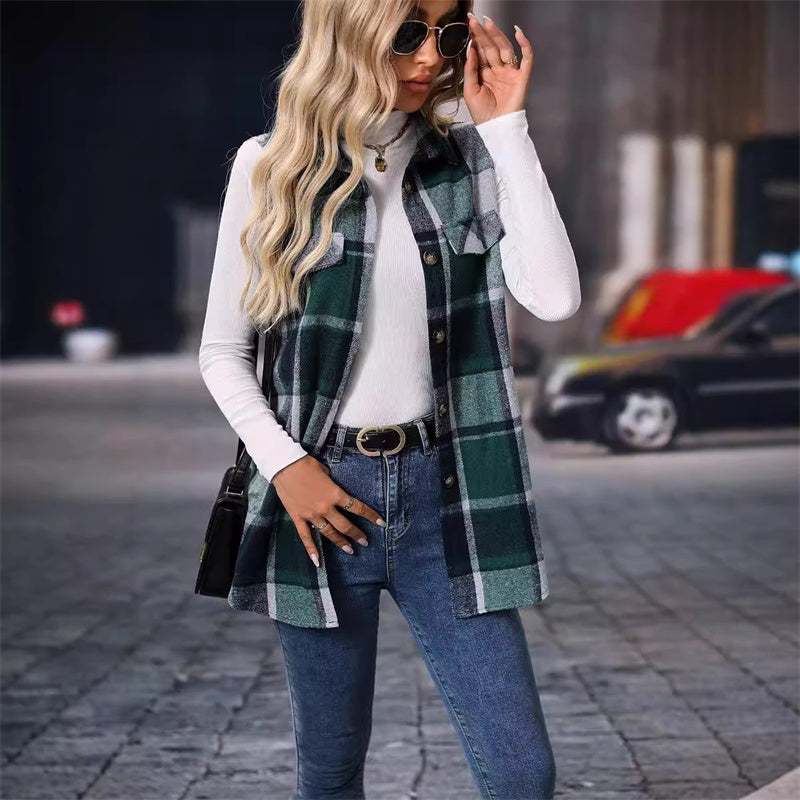 ☁️🍂Women’s Button-Down Plaid Vest