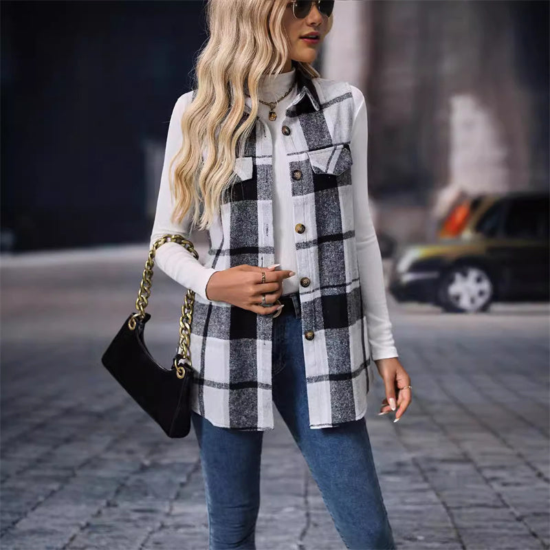 ☁️🍂Women’s Button-Down Plaid Vest
